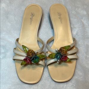 Brighton Janean Sandals Women’s 7 1/2M Cream Colorful Leather Floral Slip On